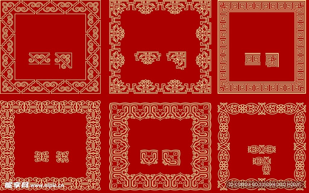 中式红色边框图案设计