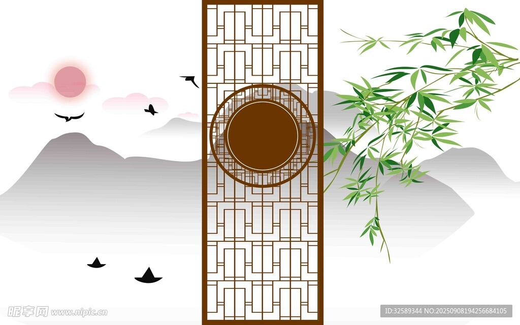 中式山水意境屏风美景