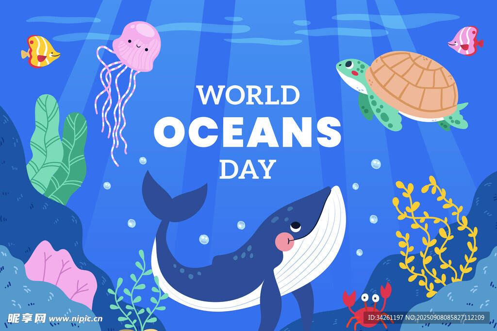 世界海洋日海洋生物插画