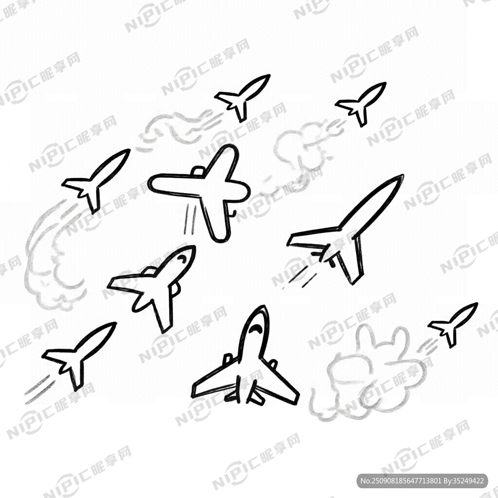 简笔画飞机尾气