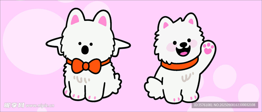萨摩耶犬创意抽象儿童手绘插画