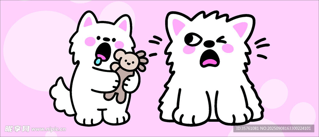 萨摩耶犬创意抽象儿童手绘插画