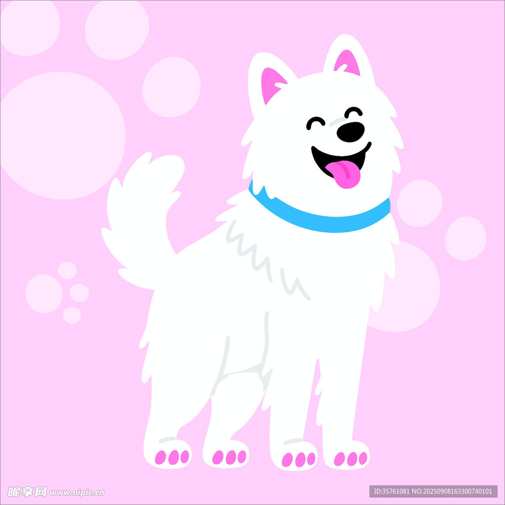 萨摩耶犬创意抽象儿童手绘插画