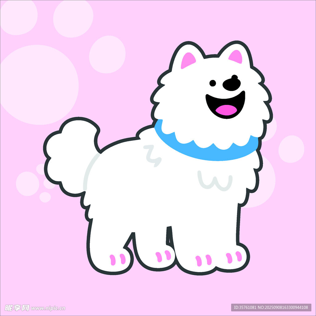 萨摩耶犬创意抽象儿童手绘插画