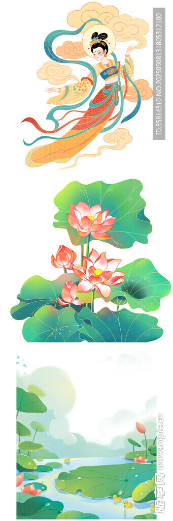神话插画仙女与儿童场景