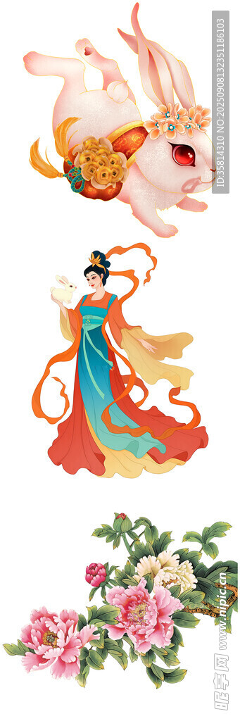 嫦娥玉兔伴牡丹
