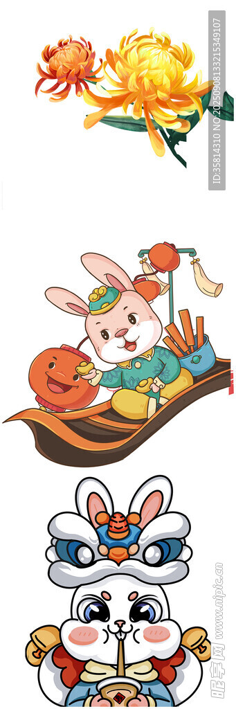 可爱兔子与春日元素插画