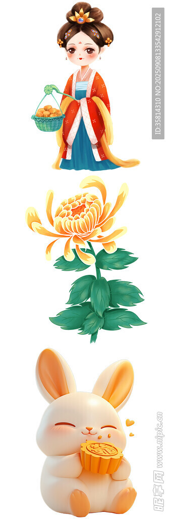 神话角色与萌兔元素插画