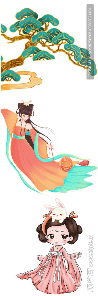 嫦娥奔月古风人物插画