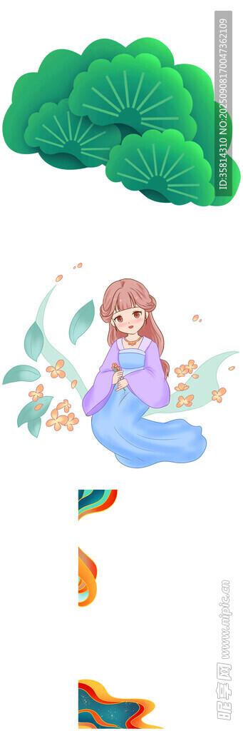 梦幻女孩与绿植奇幻场景