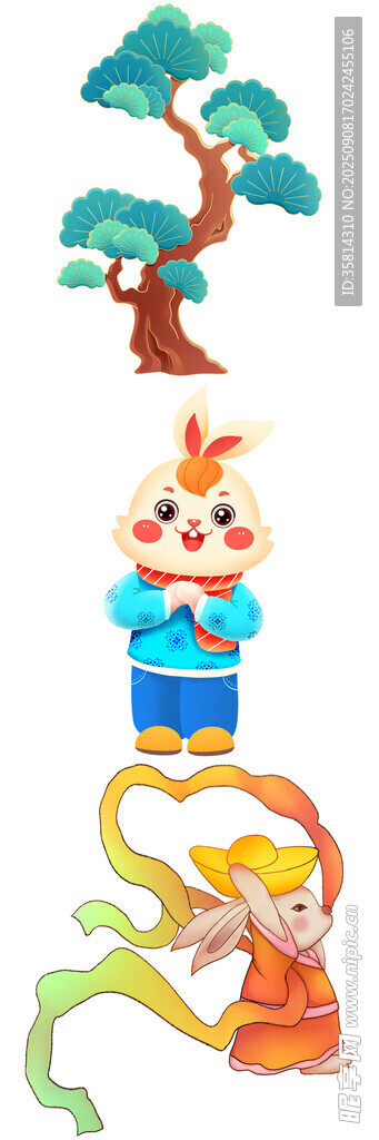 卡通神话角色与松树形象