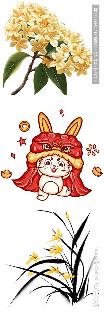 卡通花卉与小红帽插画
