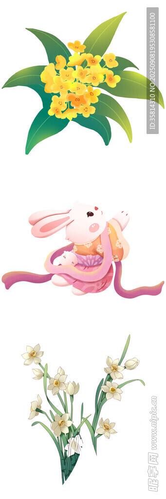 玉兔伴花图
