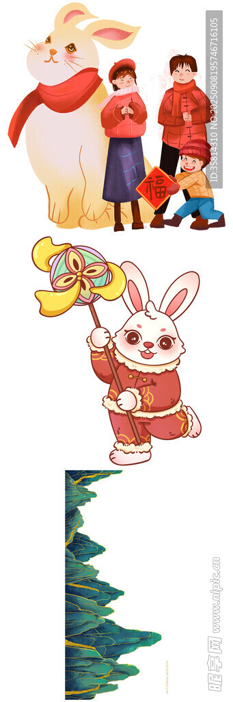 圣诞与兔子元素装饰图案