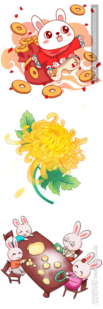 新春萌兔贺岁插画元素