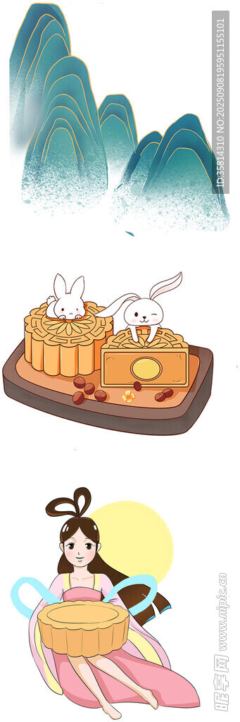 女子赏月品月饼赏山水