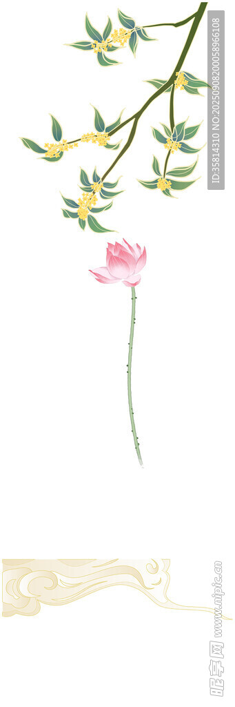 一枝粉花绽于嫩绿枝头