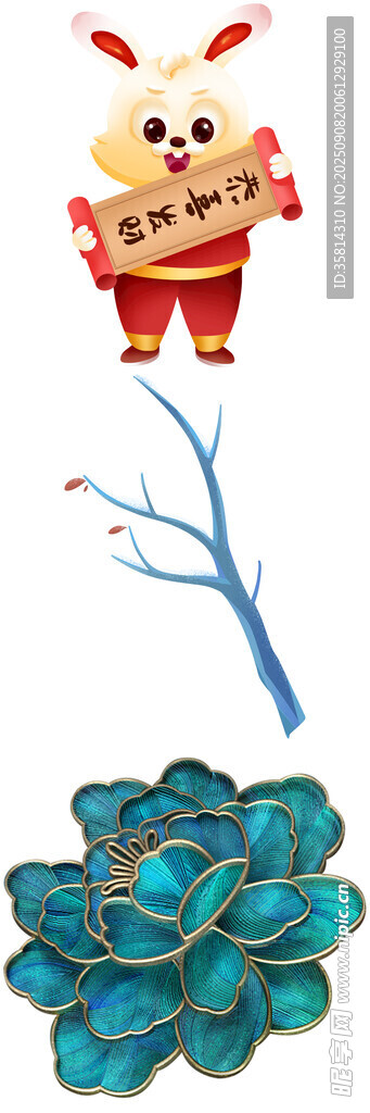 小猪与花卉植物插画