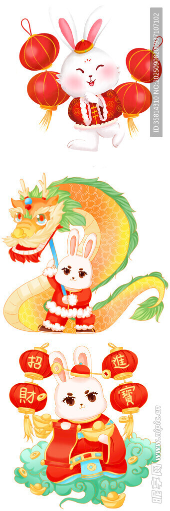 喜庆兔年春节元素插画