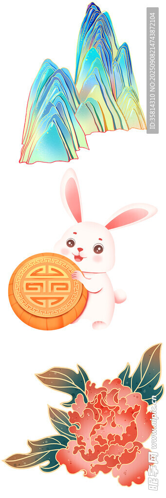 玉兔伴月赏繁花