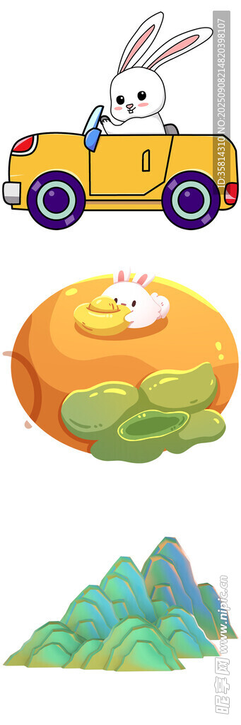 卡通场景中的小兔与自然元素