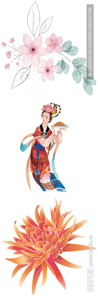 戏曲人物与花卉艺术图案