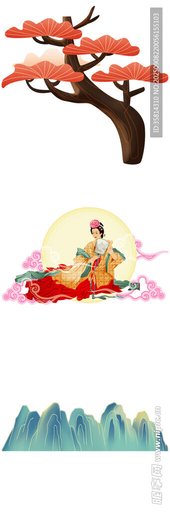 古风树下人物山水图景