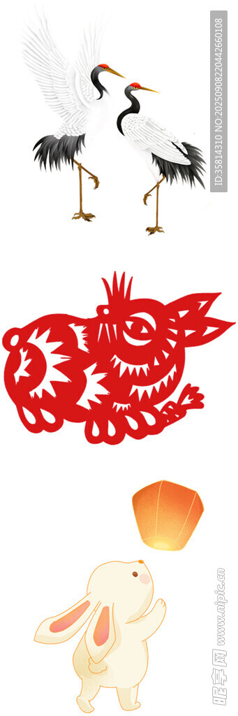 剪纸与白鹤等传统元素