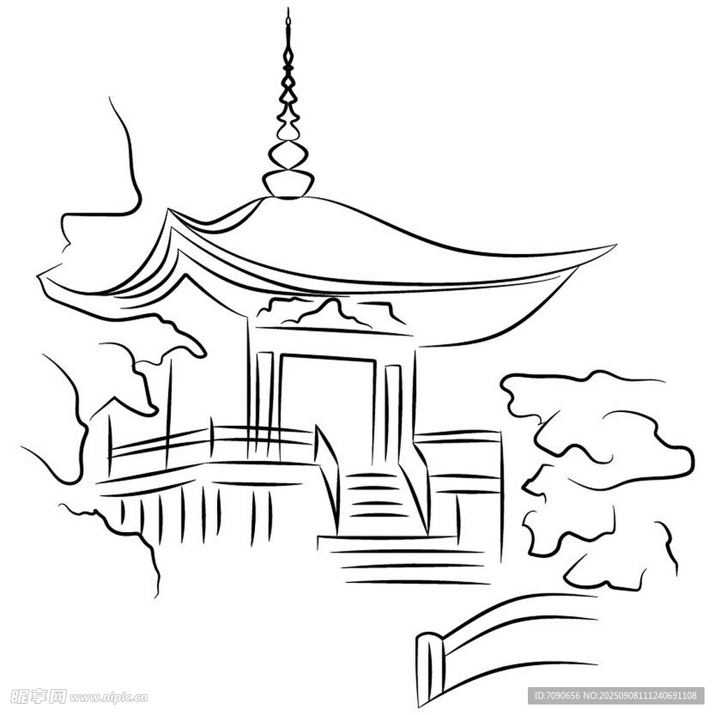 日式建筑风景简笔画