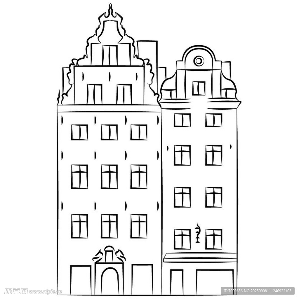 欧式建筑线条勾勒图