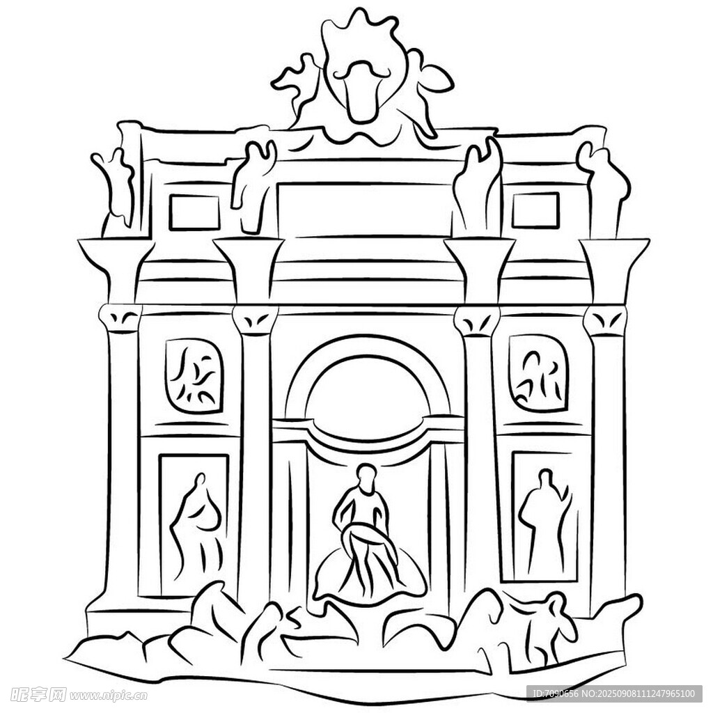特雷维喷泉线条画