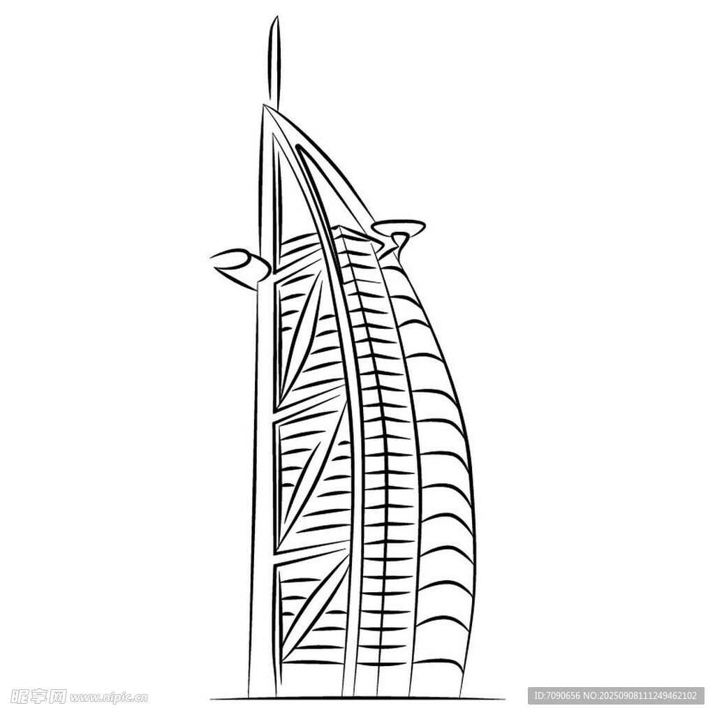 迪拜帆船酒店线条插画