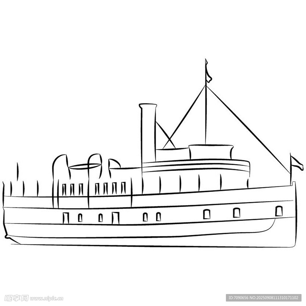 复古线条风轮船插画
