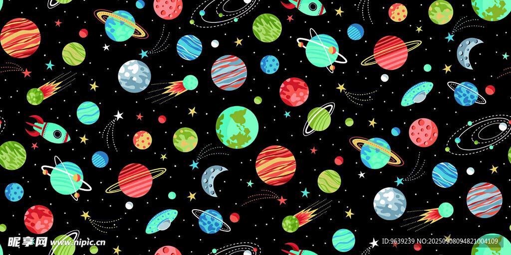 多彩星球宇宙无缝图案