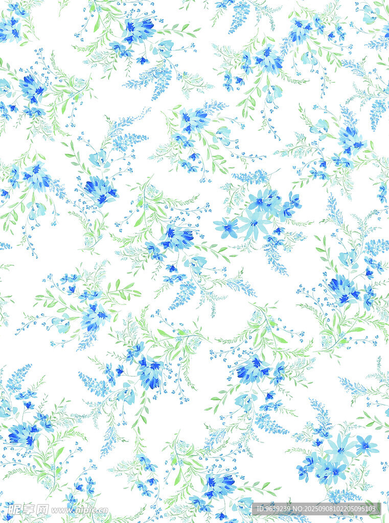 蓝白碎花清新花卉图案