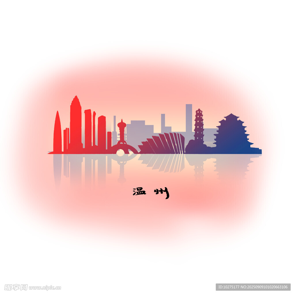 城市天际线与水面倒影景观