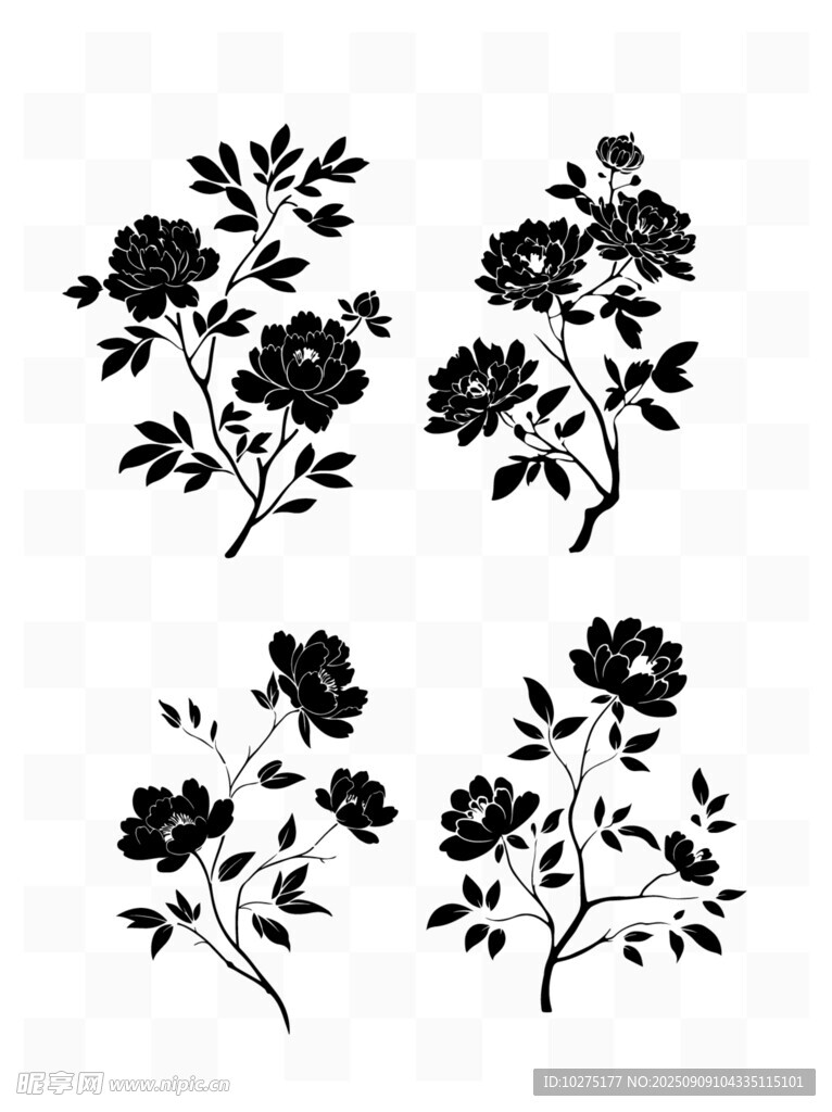 黑色花卉剪影图案