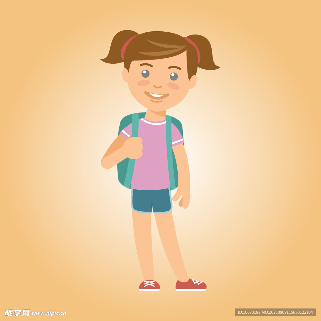 背着书包的可爱小女孩