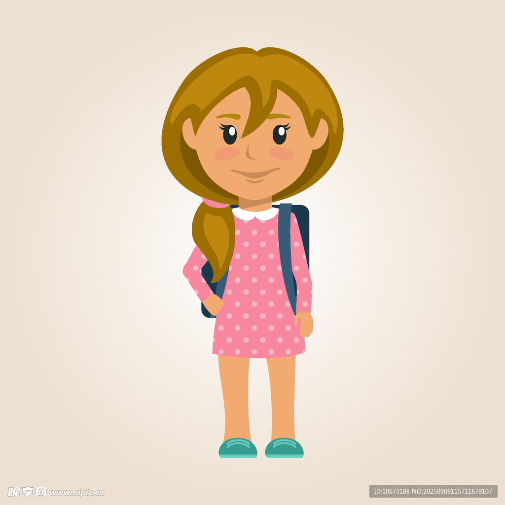 背着书包的可爱小女孩