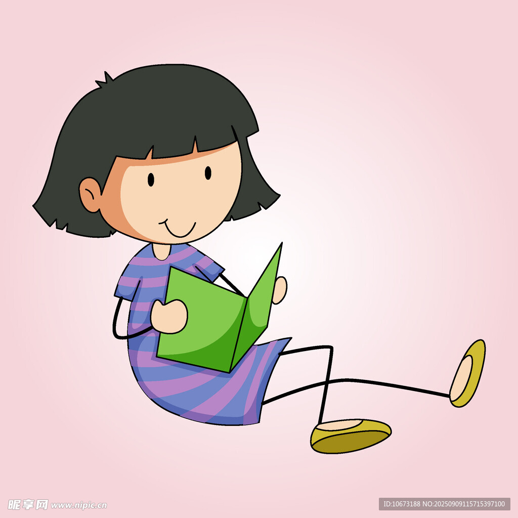 小女孩惬意地坐着读书