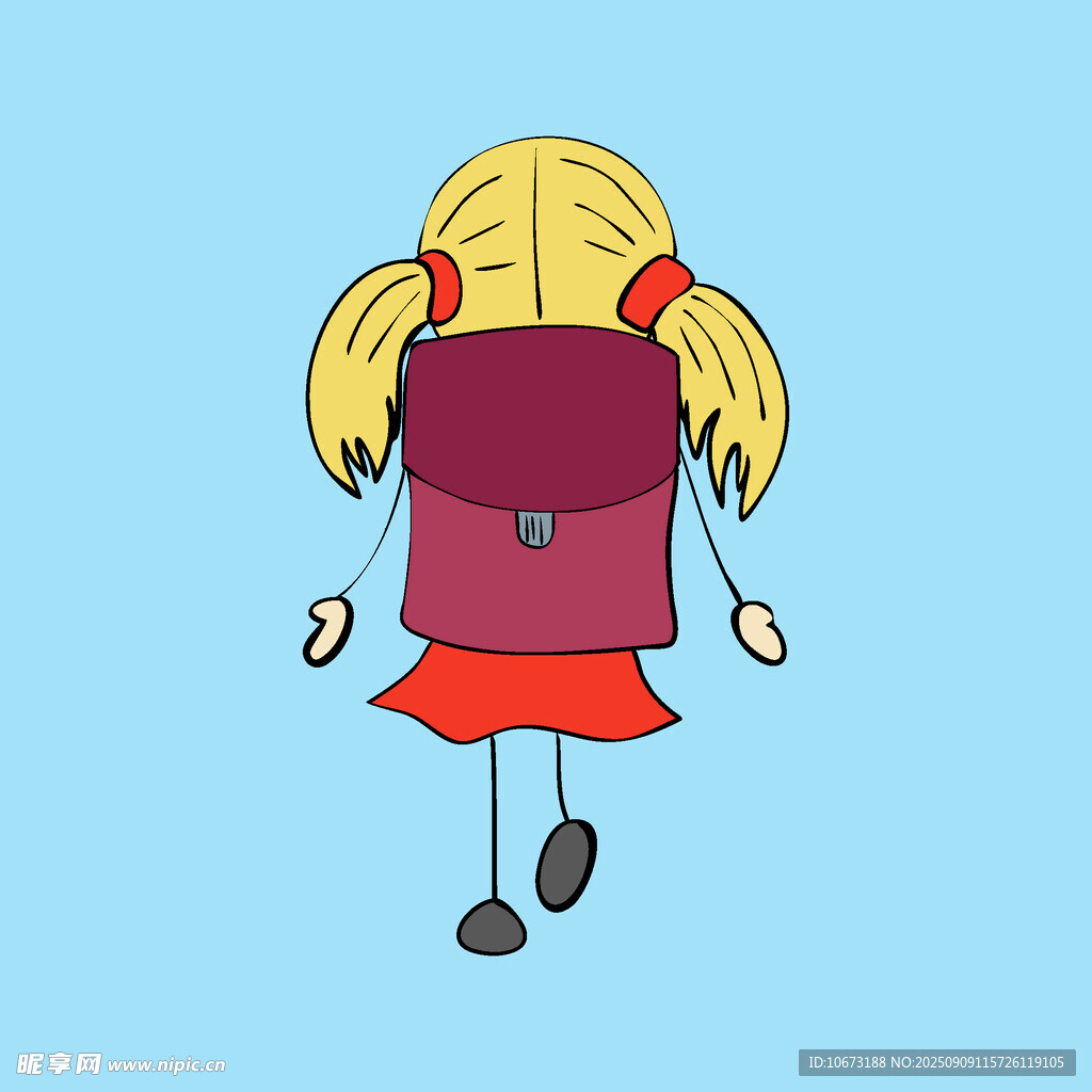 背着书包的双马尾小女孩