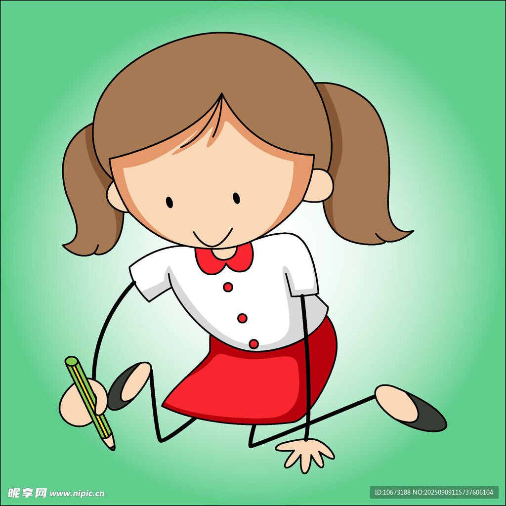 扎双马尾的红衣小女孩作画