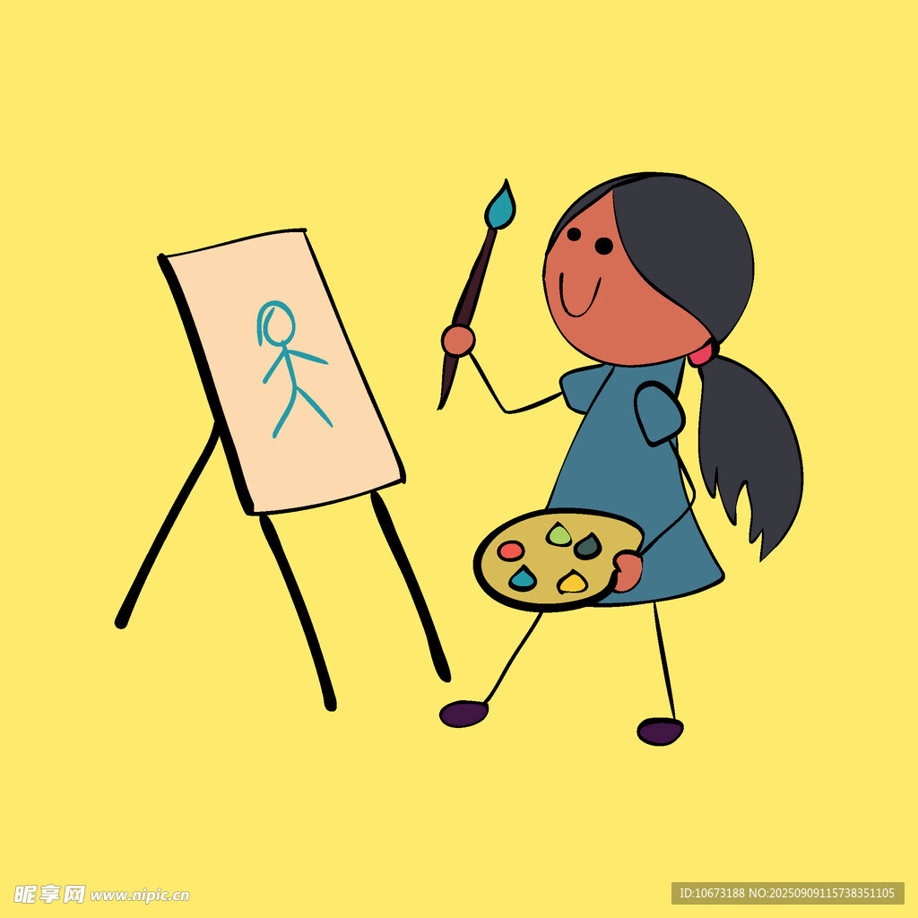 女孩专注作画瞬间