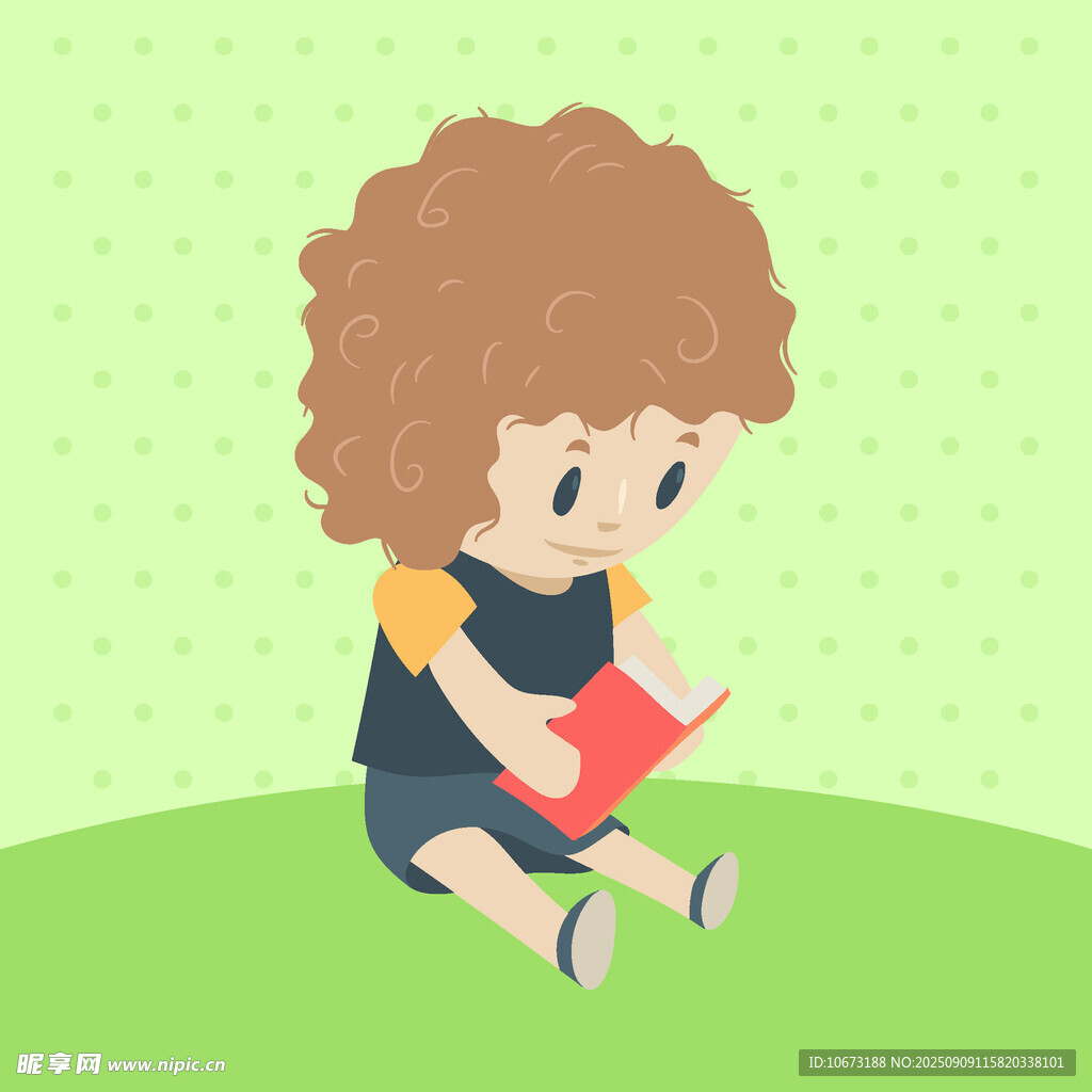 小女孩草地专注读书