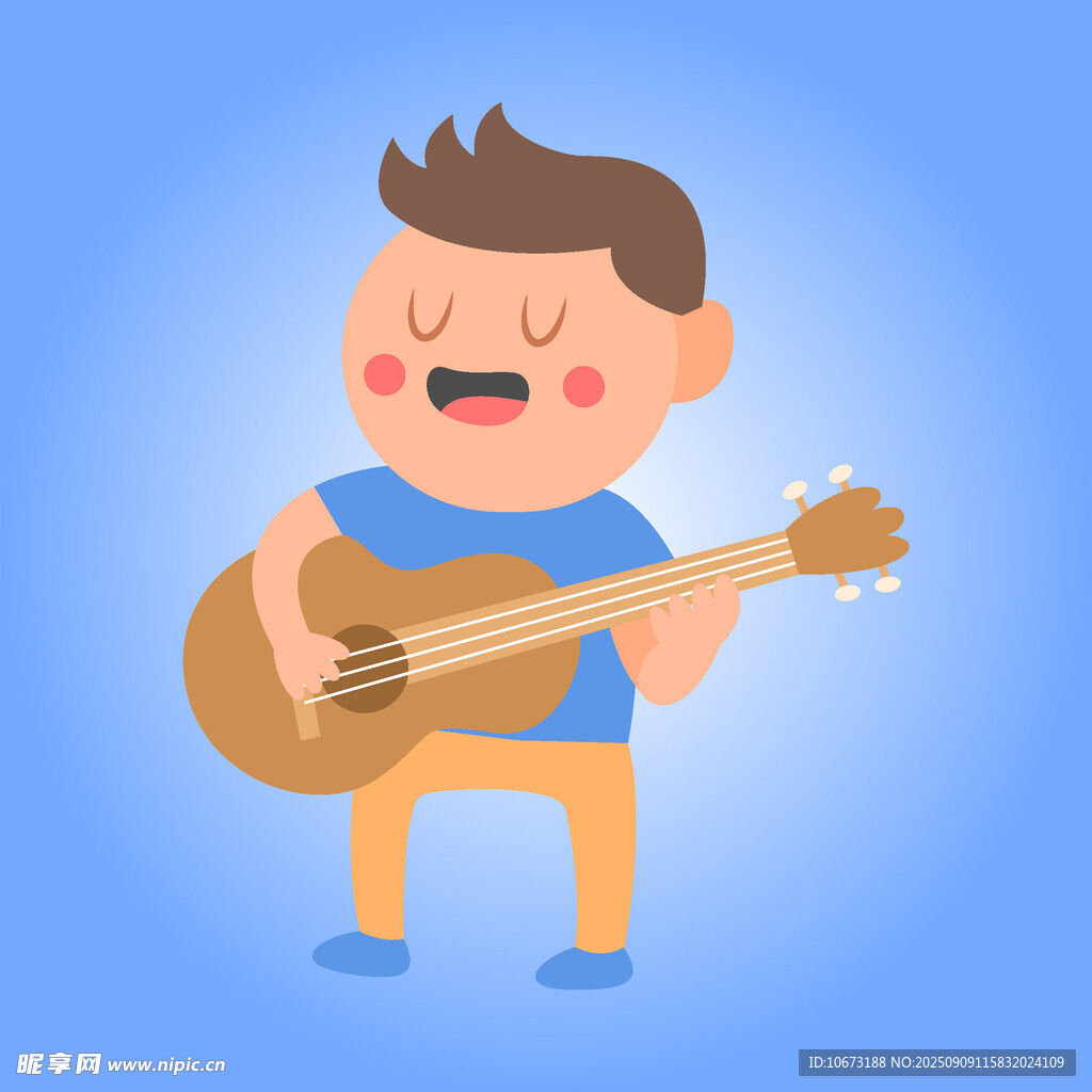 弹吉他的快乐小男孩