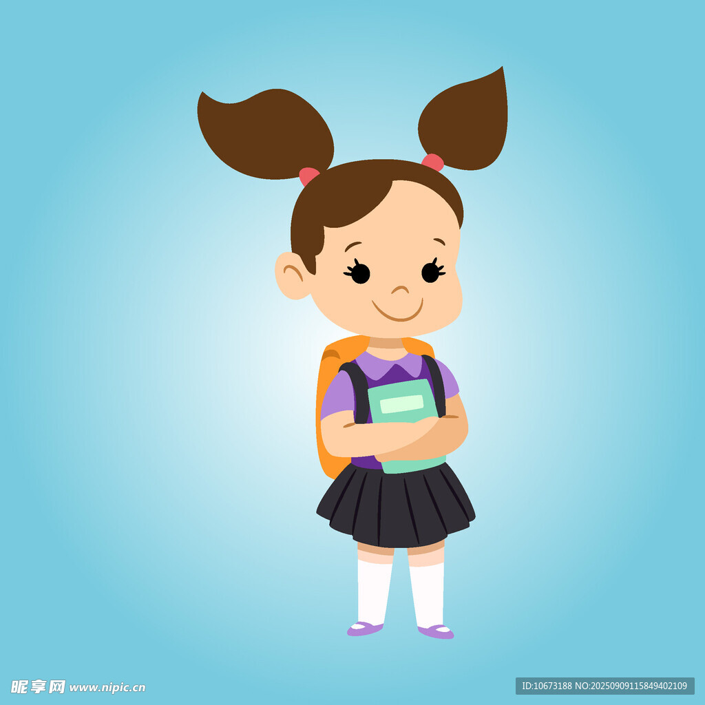 背着书包的可爱小女孩