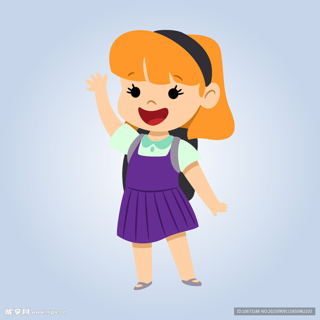 背着书包挥手的小女孩