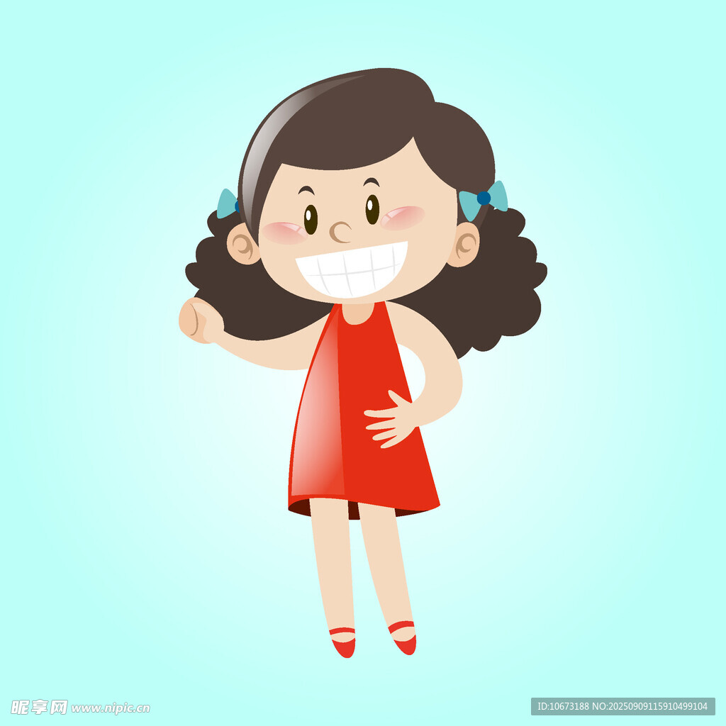 穿红裙的可爱卷发小女孩