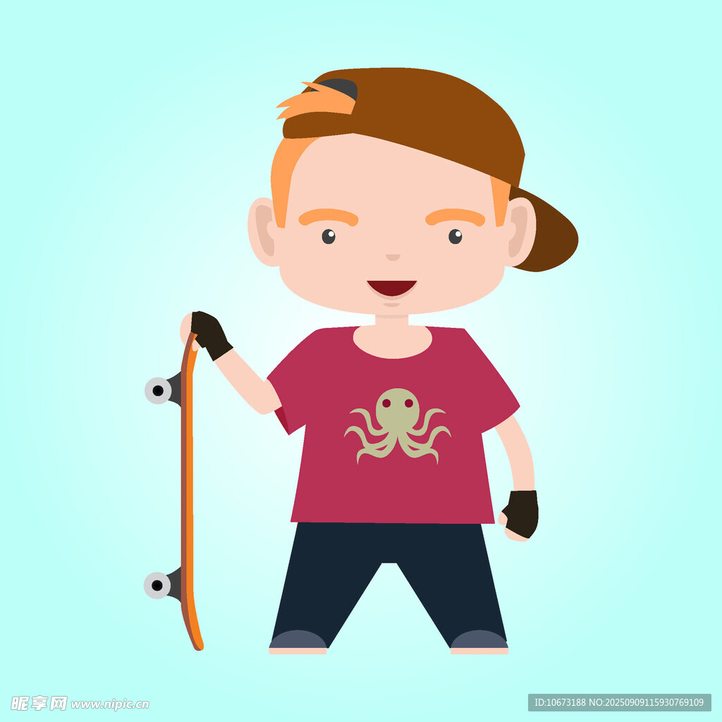 拿滑板的可爱小男孩