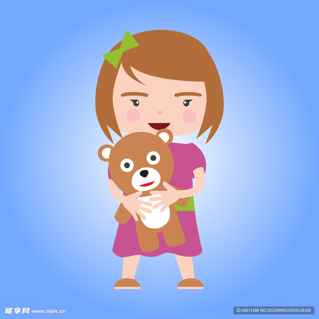 抱着泰迪熊的小女孩